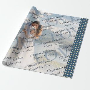 Papier Cadeau Mariage personnalisé Gold & Blue pois