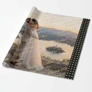 Papier Cadeau Mariage personnalisé pois dorés et noirs