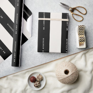 Papier Cadeau Mariage personnalisé Vanille & Noir avec rayures P
