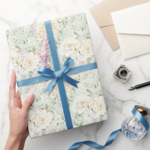 Papier Cadeau Mariage romantique à fleurs blanches