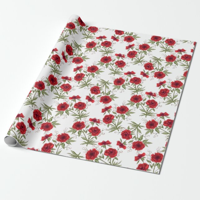 Papier Cadeau Mariage Romantique Rose Rouge (Déroulé)