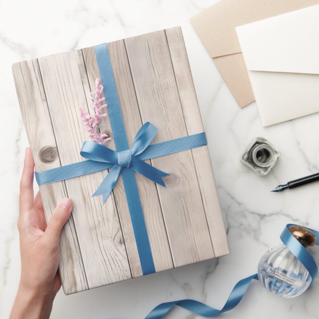 Papier Cadeau Mariage Rustique Faux Crème Blanc Bois (Cadeaux)