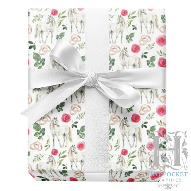 Papier Cadeau Mariage rustique floral rose equestre (Créateur téléchargé)