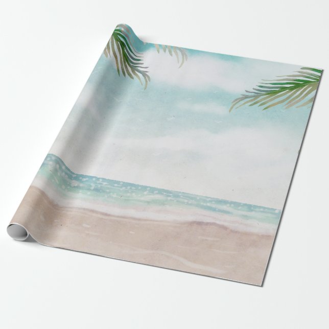 Papier Cadeau Mariage Scène de Plage Peinte Isle Breeze (Déroulé)