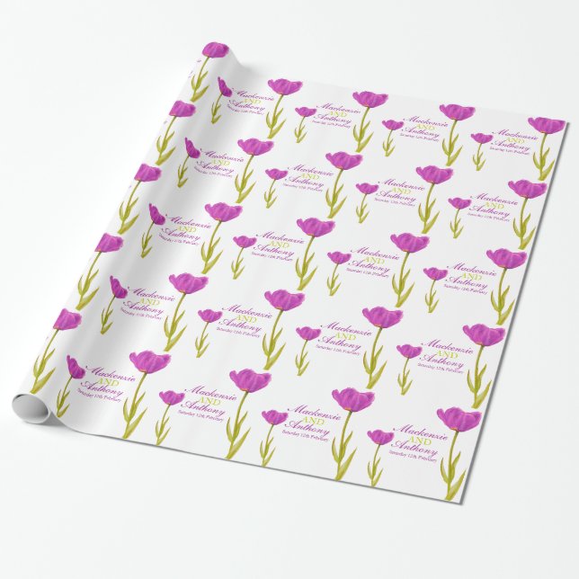 Papier Cadeau Mariage simple violet tulip art enveloppement pers (Déroulé)