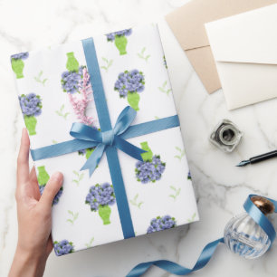 Papier Cadeau Mariage sous la douche d'hortensia bleu motif côti