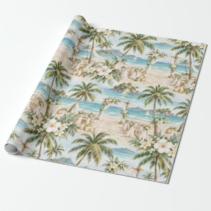 Papier Cadeau Mariage sur la Plage Palmiers Océan Turquoise