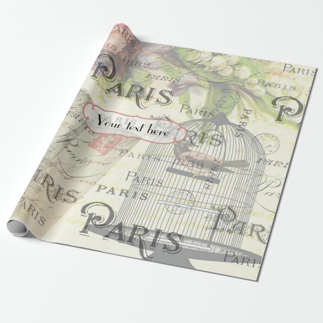 Papier Cadeau Mariage sur mesure shabby-chic vintage thème Paris (Déroulé)