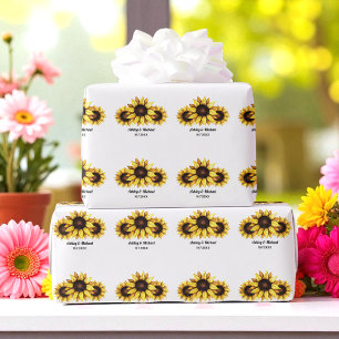 Papier Cadeau Mariage tournesol floral jaune blanc