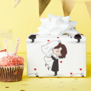 Papier Cadeau Mariée et chambre avec les Coeurs rouges