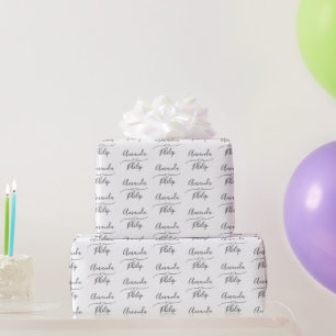 Papier Cadeau Mariée et marié personnalisés Blanc, Mariage Argen