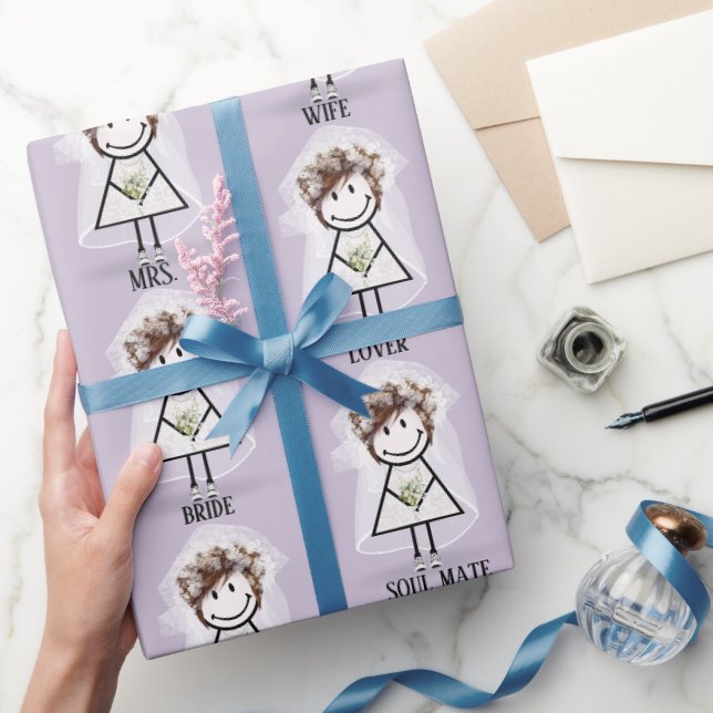 Papier Cadeau Mariée Fille Bâton en Baskets et Bouquet (Cadeaux)