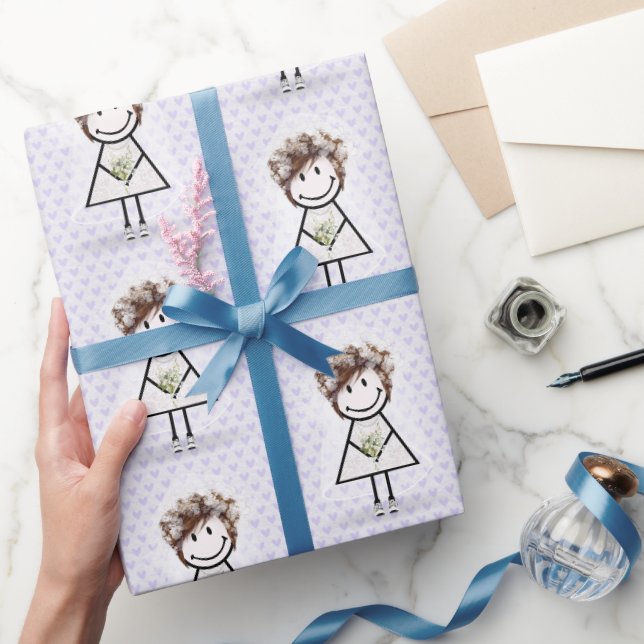 Papier Cadeau Mariée Fille Bâton en Baskets sur Cœurs (Cadeaux)