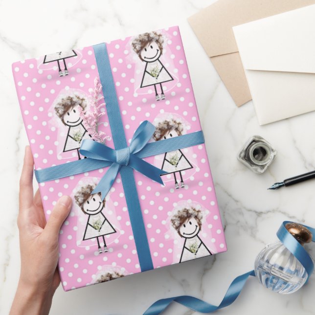 Papier Cadeau Mariée Fille Bâton en Baskets sur Points Polka (Cadeaux)