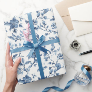 Papier Cadeau Mariée Fleurie Bleue et Blanche