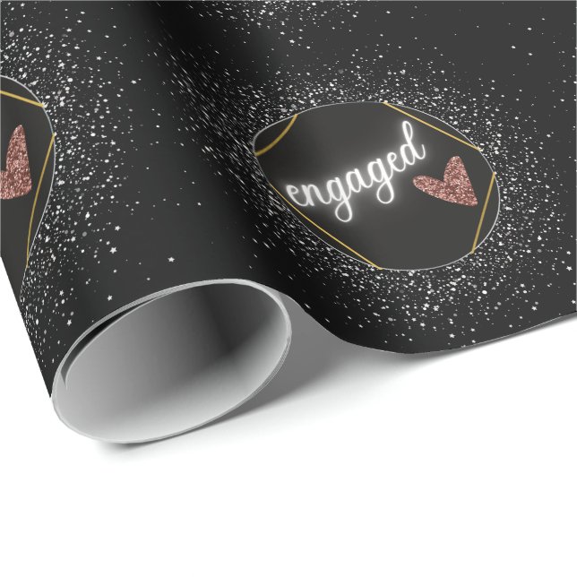 Papier Cadeau Mariée Glam Noir et Argent   (Coin rond)