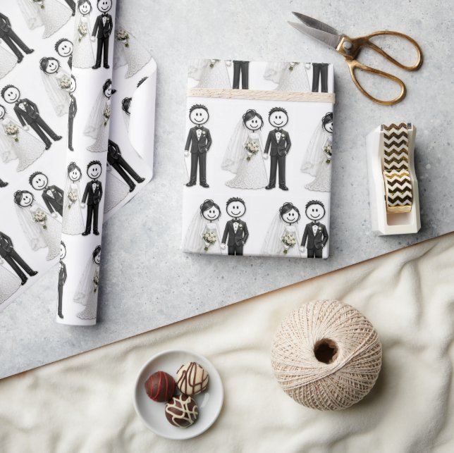 Papier Cadeau Mariés en personnages bâtons (Artisanat)