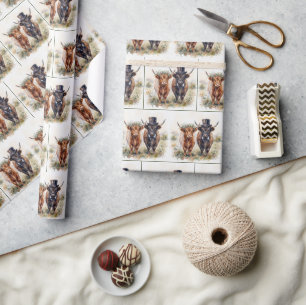 Papier Cadeau Mariés vache écossaise robe de mariée