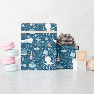 Papier Cadeau Marine Bleu et blanc Motif de l'océan marin