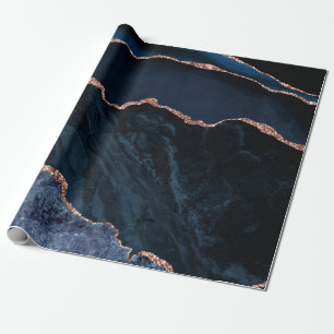 Papier Cadeau Marine Blue Agate Faux Rose Gold Parties scintilla