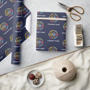 Papier Cadeau Marine Blue Business Logo & Nom de l'entreprise Pr