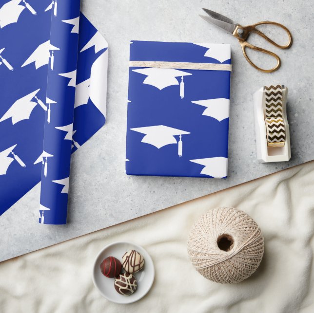 Papier Cadeau Marine Blue Graduation Caps Motif - Graduation (Artisanat)