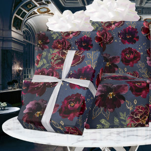 Papier Cadeau Marine Bordeaux Jewel Tone Burgundy Peony Mariage