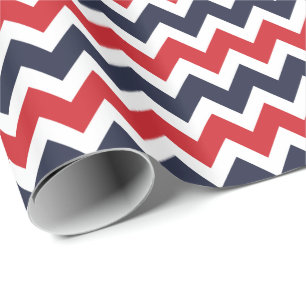 Papier Cadeau Marine et Red Zigzag Chevron Stripes