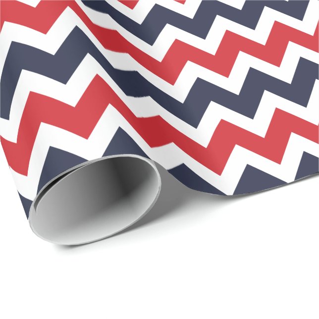 Papier Cadeau Marine et Red Zigzag Chevron Stripes (Coin rond)