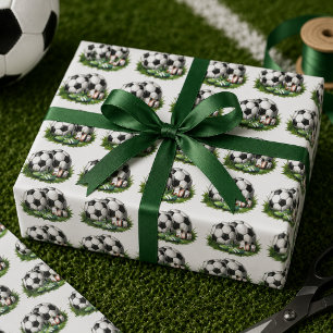 Papier Cadeau Marine Green Soccer Kids Watercolo
