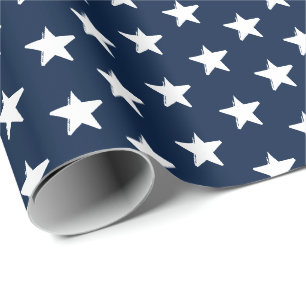 Papier Cadeau Marine patriotique bleu blanc étoiles motif moder