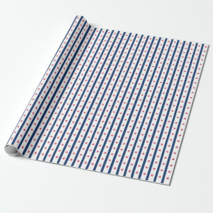 Papier Cadeau Marine Stripes et Red Stars, Américain, Patriotiqu