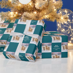 Papier Cadeau Marionnettes Golden Retriever dans neige chiot Noë