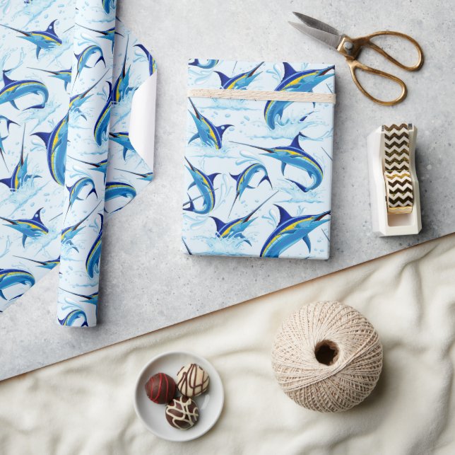 Papier Cadeau Marlin Bleu Jaillissant de l'Océan (Artisanat)