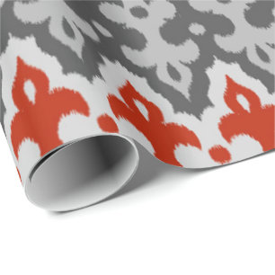 Papier Cadeau Marocain Ikat Damask, gris graphite et rouge