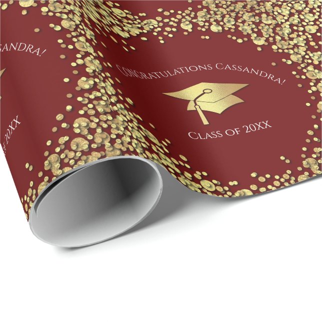 Papier Cadeau Maroon and Gold Graduation (Coin rond)