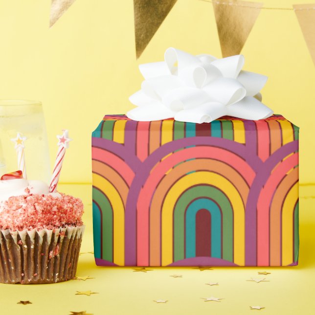 Papier Cadeau Maroon arc-en-ciel des années 80 (Fête d'anniversaire)