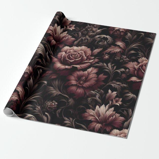 Papier cadeau Maroon Black Floral (Déroulé)