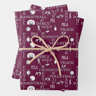 Papier cadeau Maroon, blanc et gris