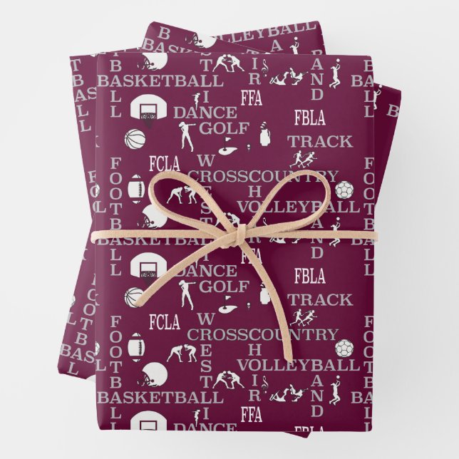 Papier cadeau Maroon, blanc et gris (En situation)