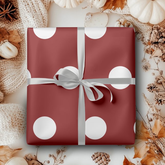 Papier Cadeau Maroon Blanc Moyen Pois (Créateur téléchargé)