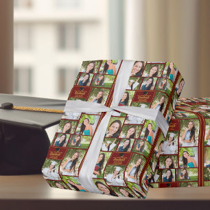 Papier Cadeau Maroon Gold Graduate 9 Photo Collage Graduation
