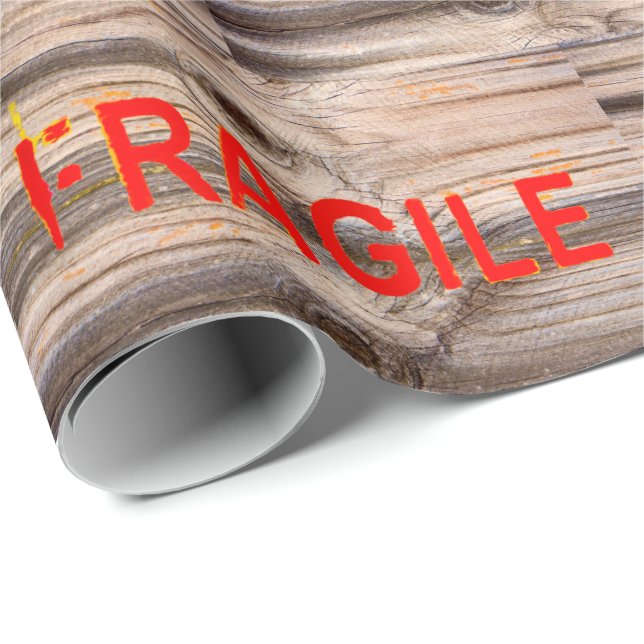 Papier Cadeau Marquages FRAGILE - Déchiré Pelé - Texture Bois (Coin rond)