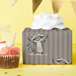 Papier Cadeau Marron à l'effigie du raton laveur à grande échell