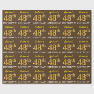 Papier Cadeau Marron, aspect or imitation "48e ANNIVERSAIRE"