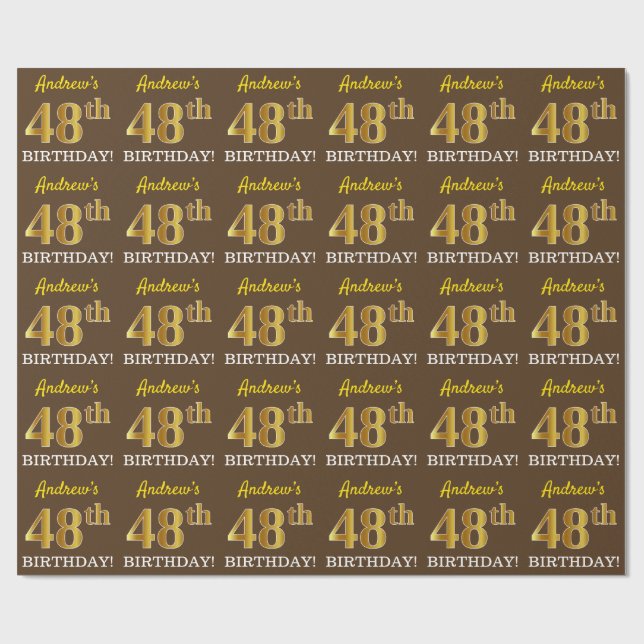 Papier Cadeau Marron, aspect or imitation "48e ANNIVERSAIRE" (Plat)