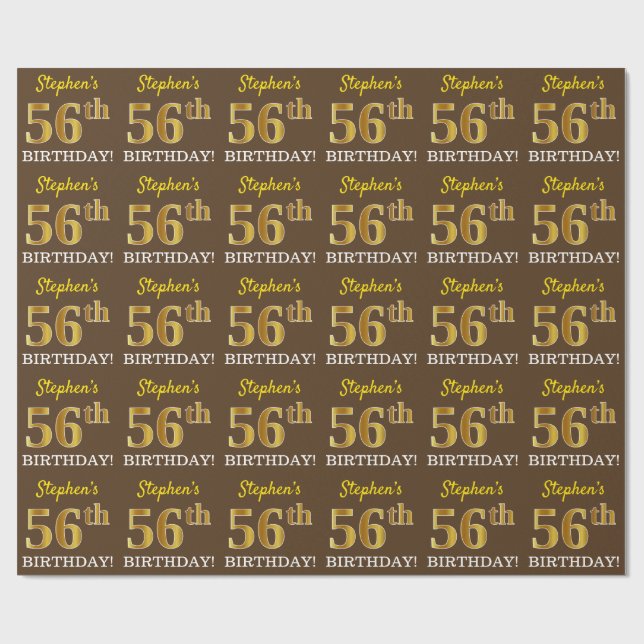 Papier Cadeau Marron, aspect or imitation "56e ANNIVERSAIRE" (Plat)
