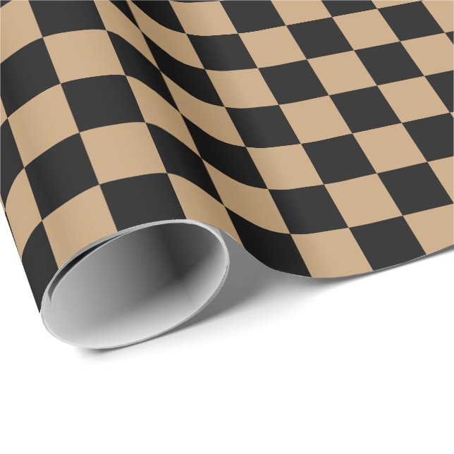 Papier Cadeau Marron Chameau/Damier Noir (Coin rond)