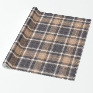 Papier Cadeau Marron Élégant Beige Carreaux Vichy Gris Foncé