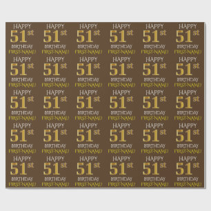 Papier Cadeau Marron, Faux Or "Joyeux 51e ANNIVERSAIRE"